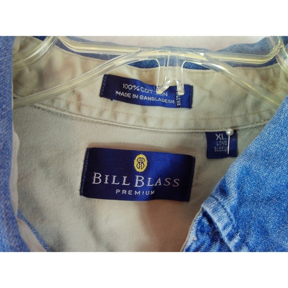 Bill Bass Premium Button Down Blue Denim Shirt Mens XL Long Sleeve Casual *read* - Picture 6 of 11
